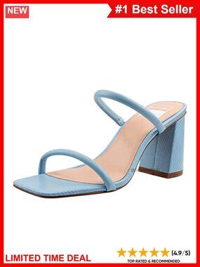 Square Toe Two Strap High Heel Sandals Block Heel Ankle Strap Slip On